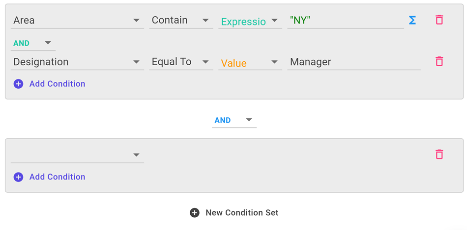 Filter with condition set