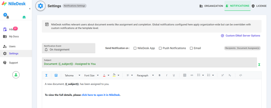 Global Notfications Settings