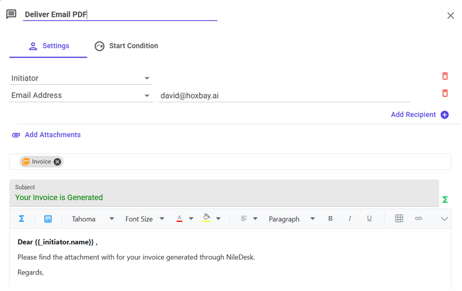 Email Task Configurations
