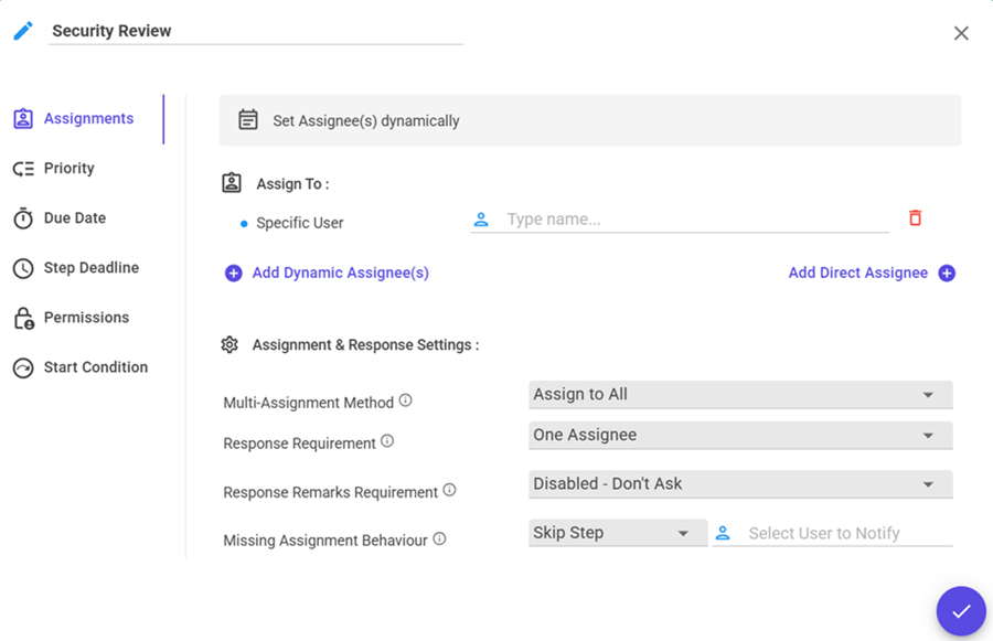 Steps Properties Dialoge