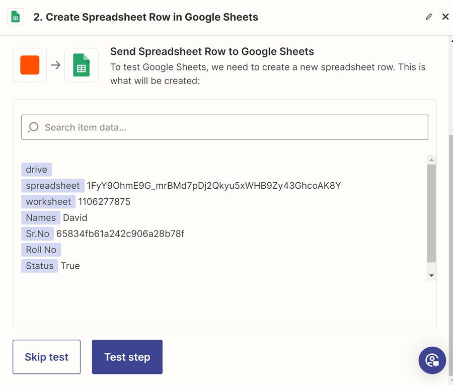 Example NileDesk test data in Zapier